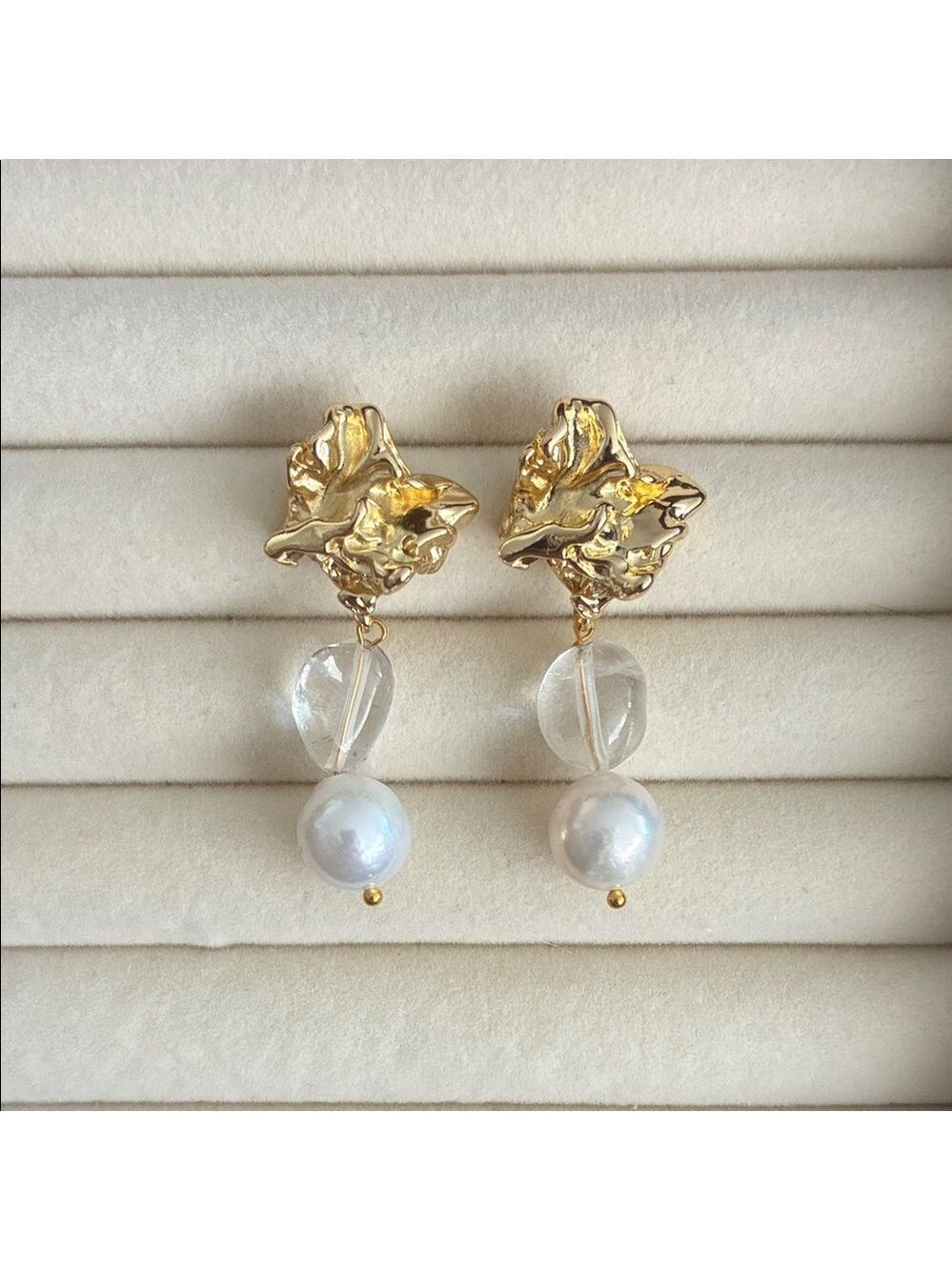 Sculptural Gold Pearl Crystal Statement Earrings - Picture 1 of 4